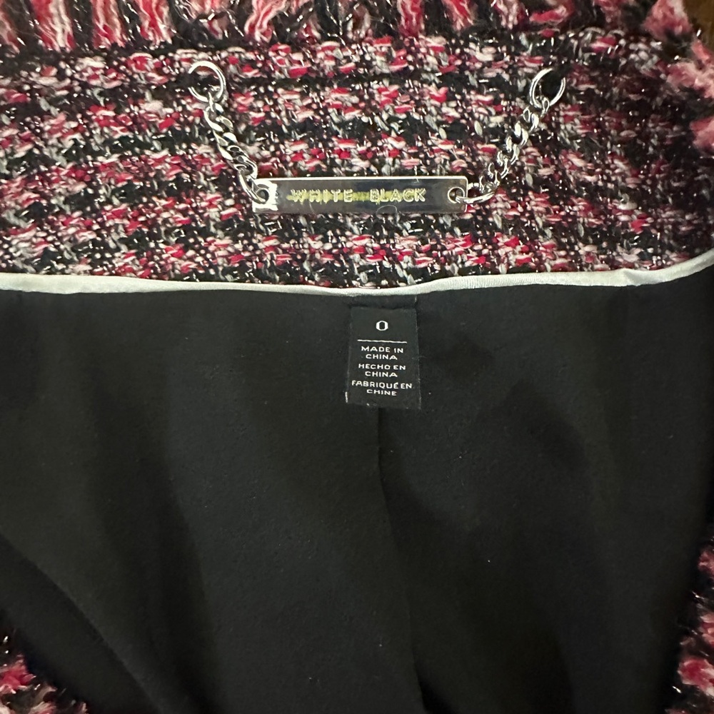 White House Black Market Tweed Moto Blazer Jacket Red Black Metallic Size 0 - Picture 10 of 12